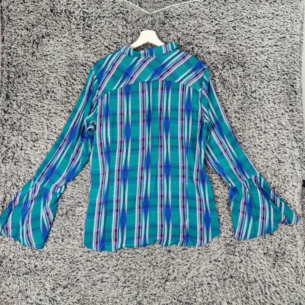 Wrangler Retro Womens Cowgirl Vibrant Western Bell Sleeve Shirt XL Ikat Plaid - Picture 4 of 10
